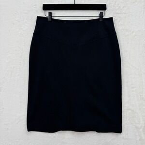 Michael Kors Pencil Skirt Womens 10 Black Solid Knit V-Yoke Professional Knee